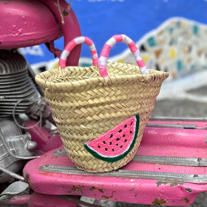 craftberber - Wholesale Beach Bag - Handwoven Straw Mini Tote Bag, Crochet Fruit Design