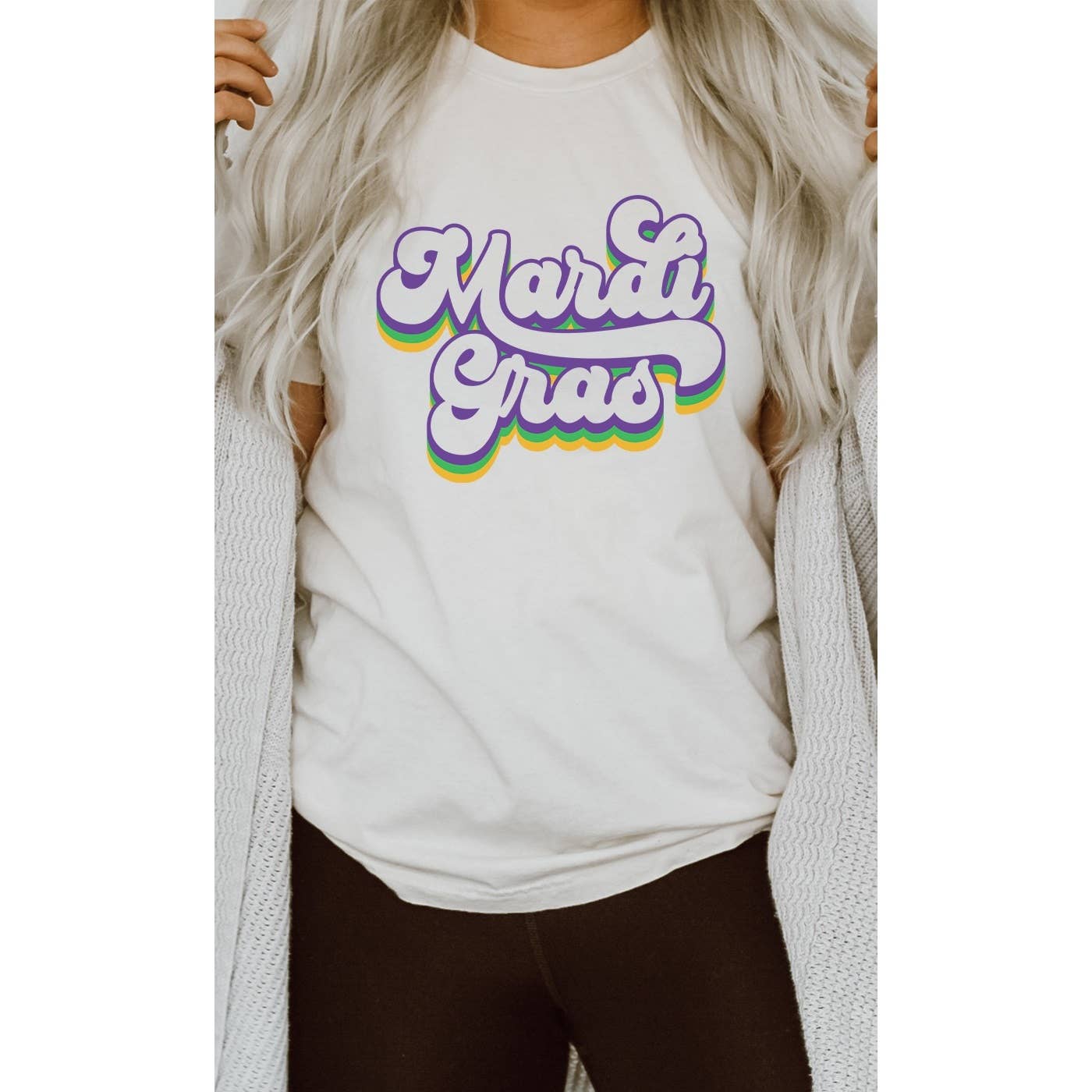 Kissed Apparel - Wholesale Screen Printed T-Shirt - Women's - Mardi Gras, Silhouette Letters, Parade, New Orleans Tee3