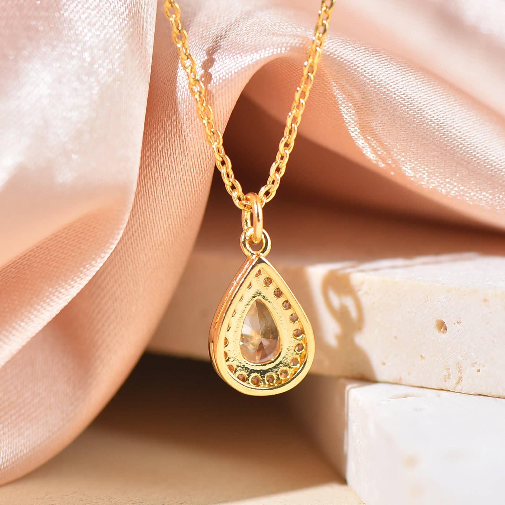 Jewel Pledge - Wholesale Individual Charm/Pendant - Tear Drop Dainty Gold Charm with Brilliant CZ CPG3561