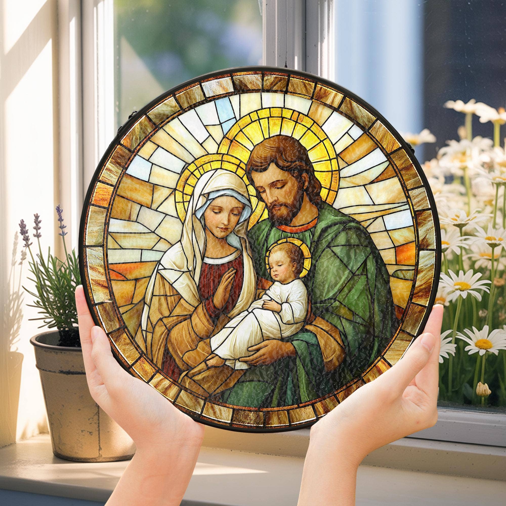 TMLECOM LTD - Wholesale Suncatcher - Holy Family Stained Glass Suncatcher, Divine Love Decor2