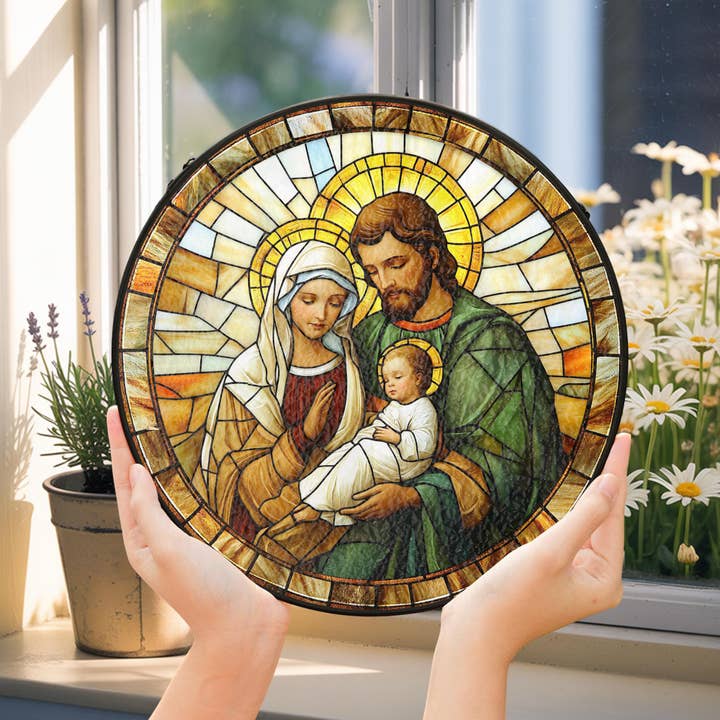 TMLECOM LTD - Wholesale Suncatcher - Holy Family Stained Glass Suncatcher, Divine Love Decor2