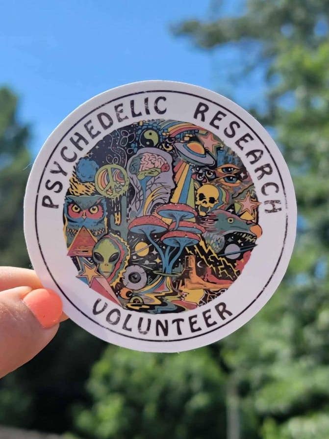 Pegatina de voluntario de investigación psicodélica para venta al por mayor de A Little Design Company