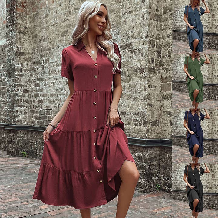 Classic Collared Button-Front Midi Dress for wholesale by onatorobi