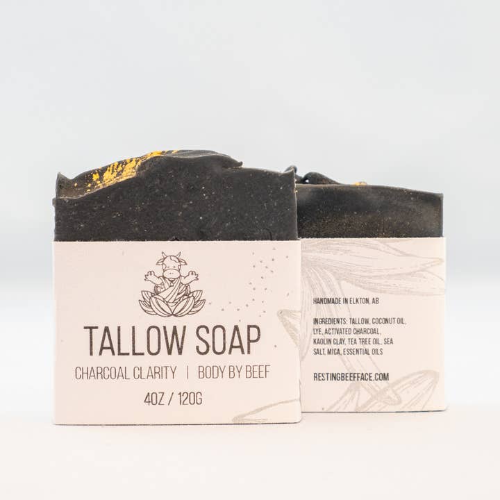RESTING BEEF FACE | CHARCOAL CLARITY TALLOW SOAP 4oz BARS for wholesale by Resting Beef Face