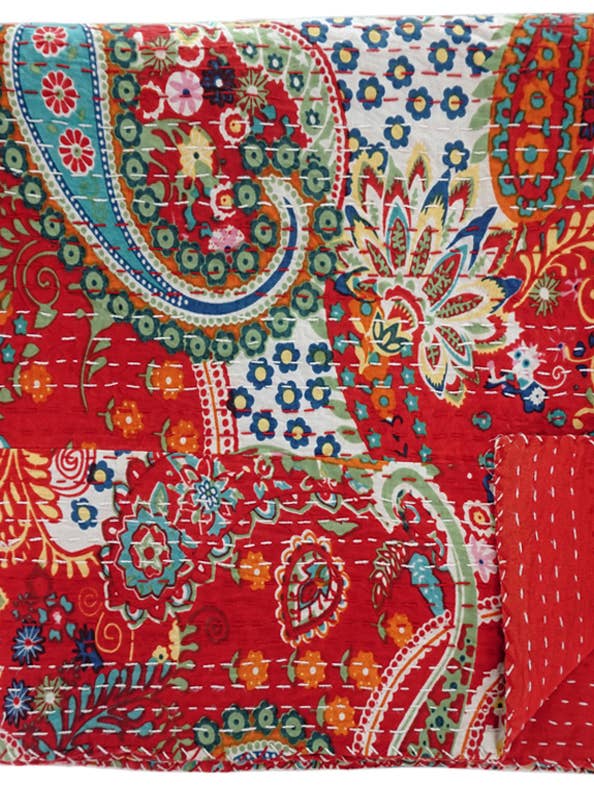 HAND STITCHED KANTHA QUILT / COVERLET for wholesale by Vintage Addiction