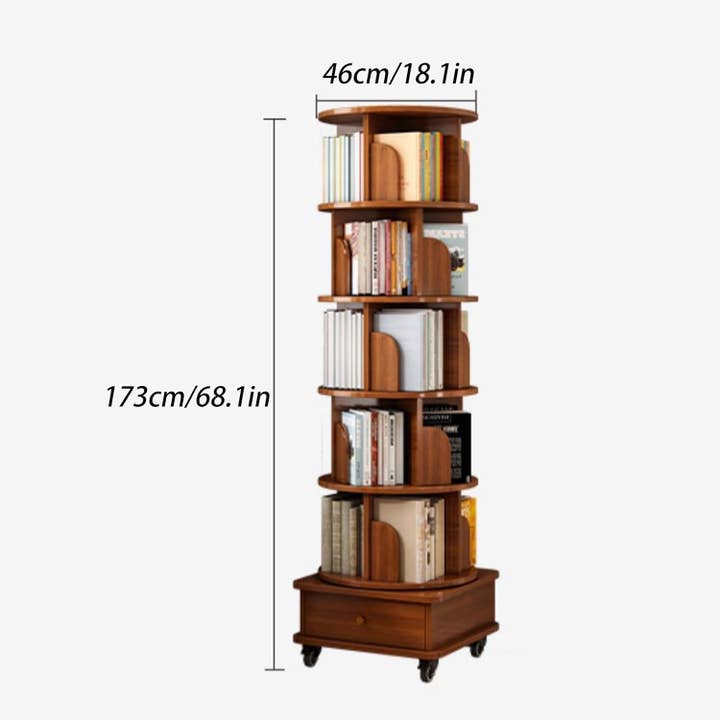 39F Inc. - Wholesale Bookcase - Rotating Wooden Bookcase with Storage Drawer,Swivel Design