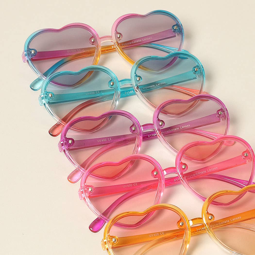  ASSORTED COLORS Kid's Heart Shaped Gradient Sunglasses for wholesale on Faire2