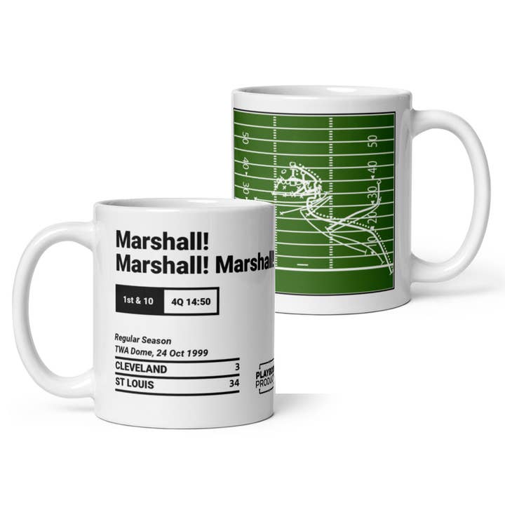 Mug Greatest Plays des Rams de Saint-Louis : Marshall ! Marshall ! Marshall ! (1999) pour la vente par Playbook Products