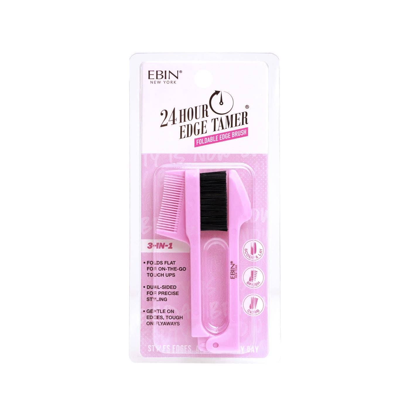EBIN NEW YORK - Wholesale Hair Brush/Comb - 24hour Edge Tamer 3-IN-1 Foldable Edge Brush0