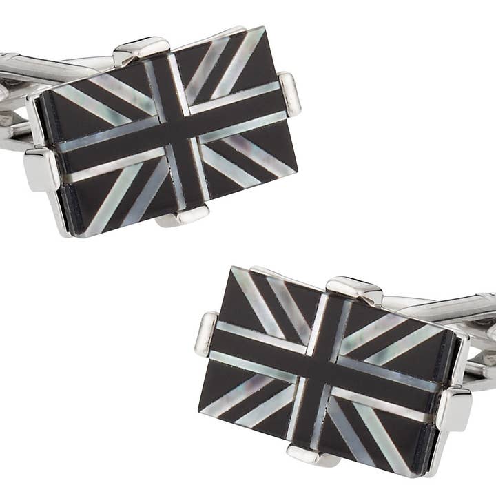 Luxury Union Jack Cufflinks with Onyx & Mother of Pearl for wholesale by Cuff-Daddy