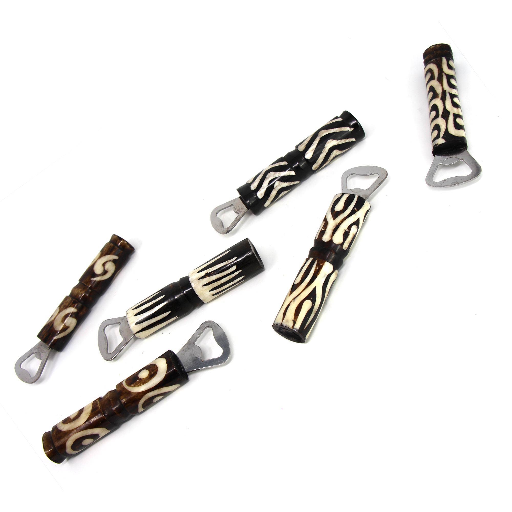 Global Crafts – wholesale Flask-/vinöppnare – Batik-flasköppnare i ben – blandade modeller2