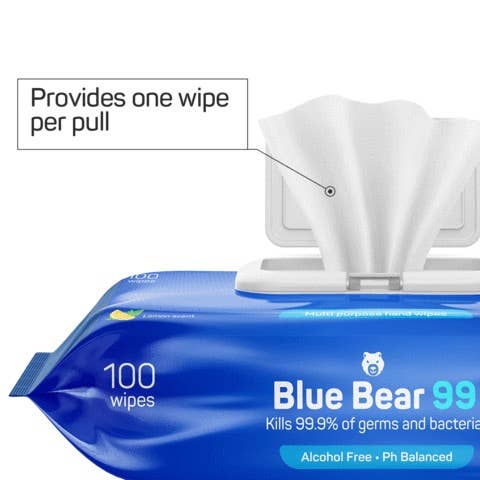Blue Bear Protection – wholesale Face & body wipes – Lemon Scented Antibacterial Wipes - 100 count1