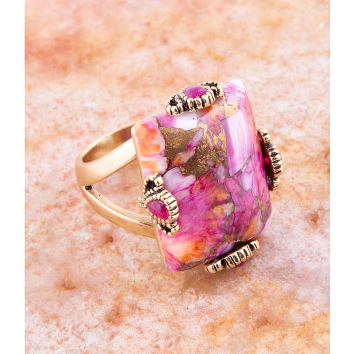 Barse Jewelry - Wholesale Jewelry Set - Prismatic Pink Spiny Oyster Matrix Statement Ring