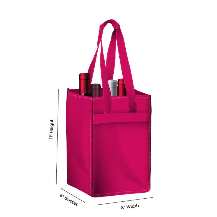 Non Woven Totes - Wholesale Wine Tote - Reusable 4-Bottle Wine Tote Bag-8x11x8 with Bottom Gusset | Custom Printed Wine Totes1