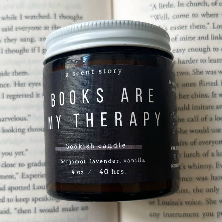A Scent Story Candle Co - Wholesale Jar/filled candle - Books Are My Therapy - Bookish Candle | Book Themed Candle0