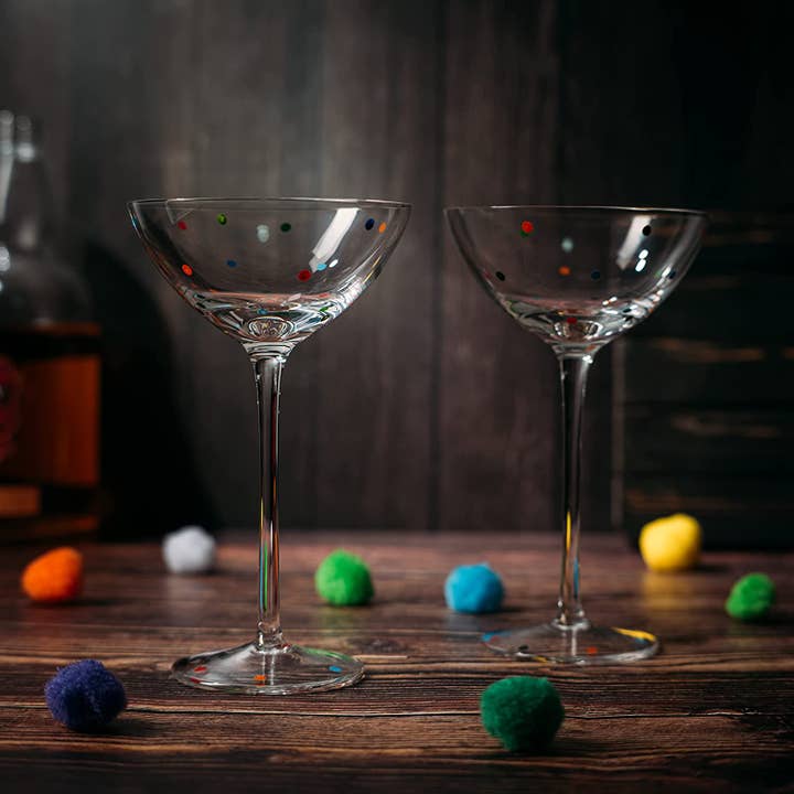 The Wine Savant / Khen Glassware - Wholesale Cocktail/Liquor Glass - Polka Dot Confetti Stemmed Martini Glasses 5.8oz Set of 2