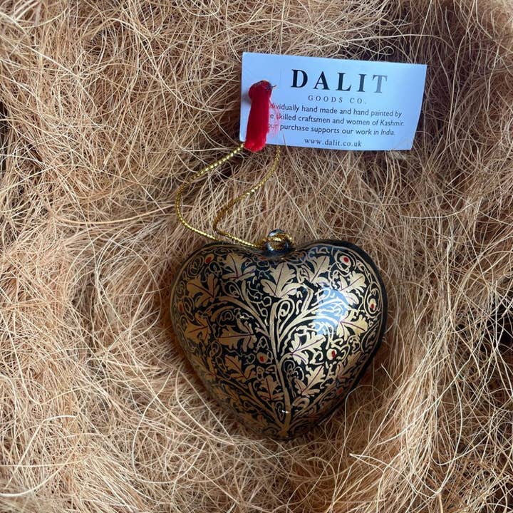 Hanging Christmas Decoration | Black and Gold Leaf - Heart for wholesale by Dalit Goods Co