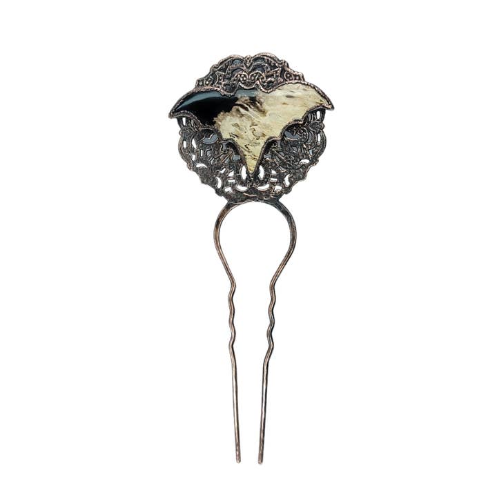 Fossil Palm Root Bat Filigree Copper Hair Stick for wholesale by The Wacky Wanderers