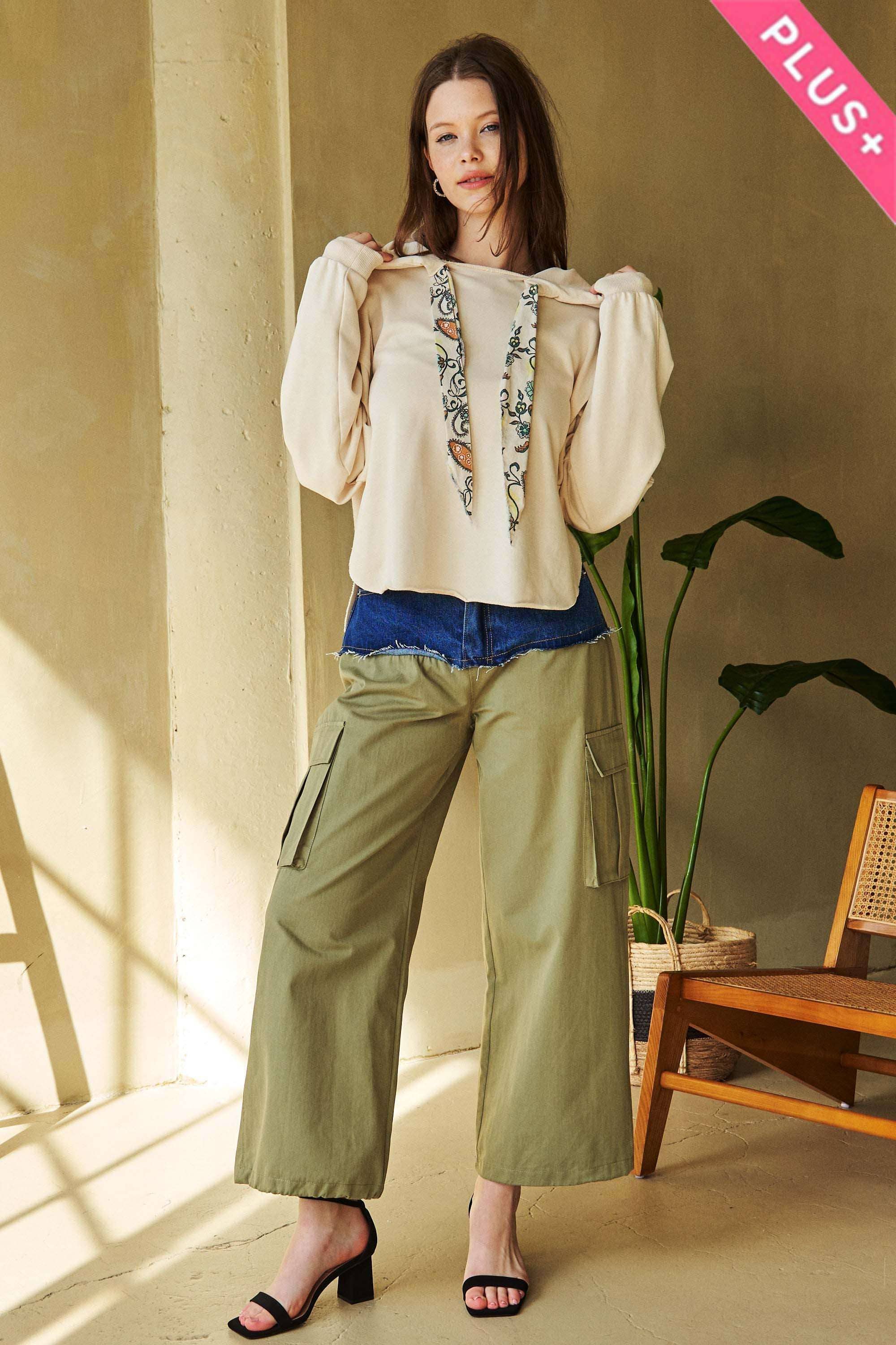 Davi & Dani - Wholesale Hoodie - Women's - PLUS LONG SLEEVES PRINT TIE LOOSE FIT HOODIE TOP7