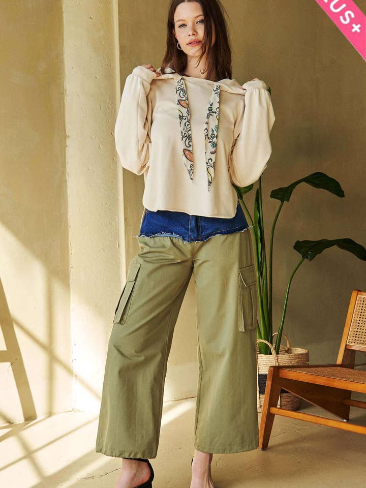 Davi & Dani - Wholesale Hoodie - Women's - PLUS LONG SLEEVES PRINT TIE LOOSE FIT HOODIE TOP7