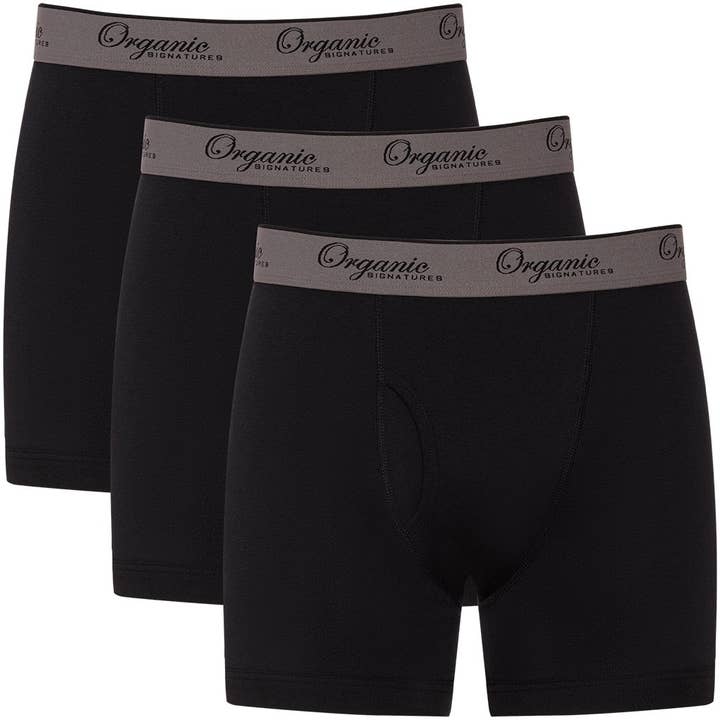 Black Breathable 100% Organic Cotton Boxer Brief for wholesale by Organic Signatures
