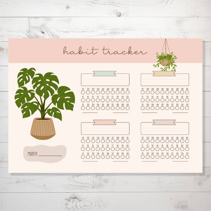 Monthly Habit Tracker Sticker Sheet - Plants for wholesale by Three Arrow Gifts