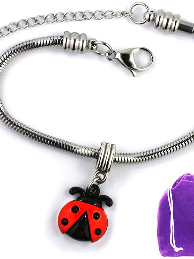 Pulseira de joaninha Dave The Bunny | pulseira de corrente de cobra de aço inoxidável de quatro pontos joaninha vermelha e preta por atacado de Dave The Bunny