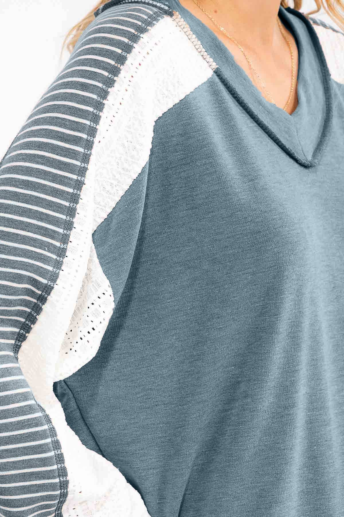 7th Ray – wholesale Stickad topp - Dam – [PLUS SIZE] Färgblock Virkad Spets Pullover Topp T5990XL-111