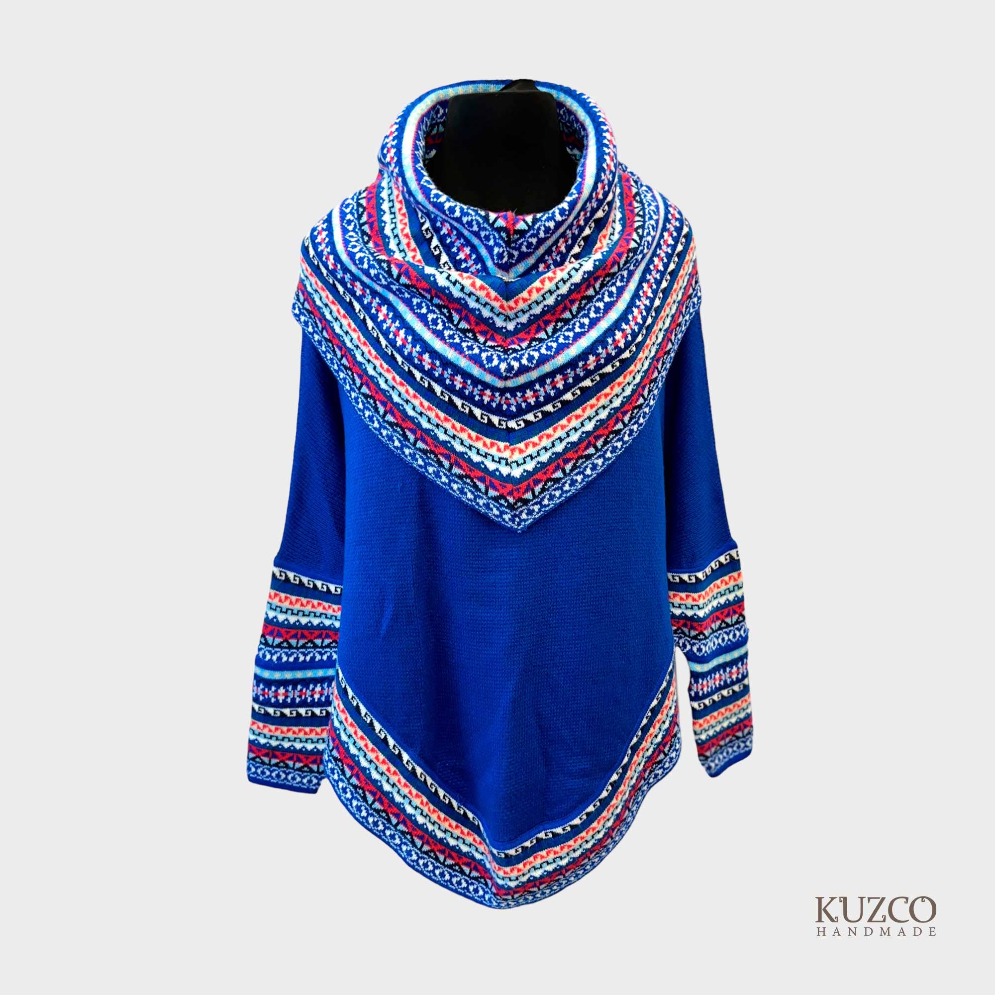KuzcoHandmade - Wholesale Poncho - Women's - Alpaca Cowl Neck Poncho with Ethnic Pattern, Elegant & Cozy11
