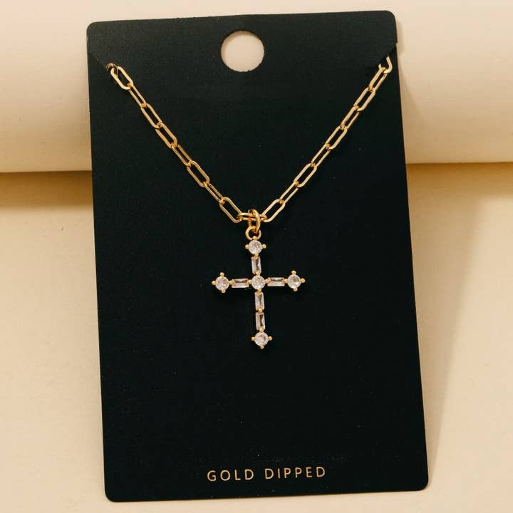 Gold Dipped Cz Gothic Cross Pendant Necklace for wholesale by Anarchy Street