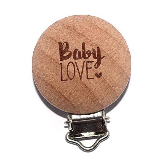 Attacco ciuccio in legno design «Baby love» per la vendita all'ingrosso da parte di Fais-le toi-même