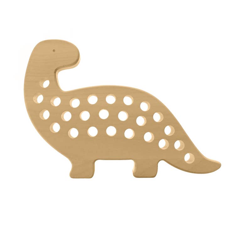 Dino/Maple wood lacing toy. Dino for wholesale by Briki Vroom Vroom