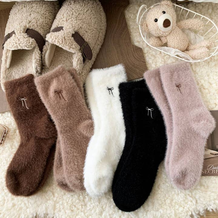 Bow Plush Socks Women Winter Thick Warm Sleep_CWMS02852 for wholesale by ACCITY