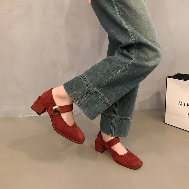 ACCITY - Wholesale Flats - Women's - Red Block Heel Square Toe Mary Jane Shoes_CWSHF01104