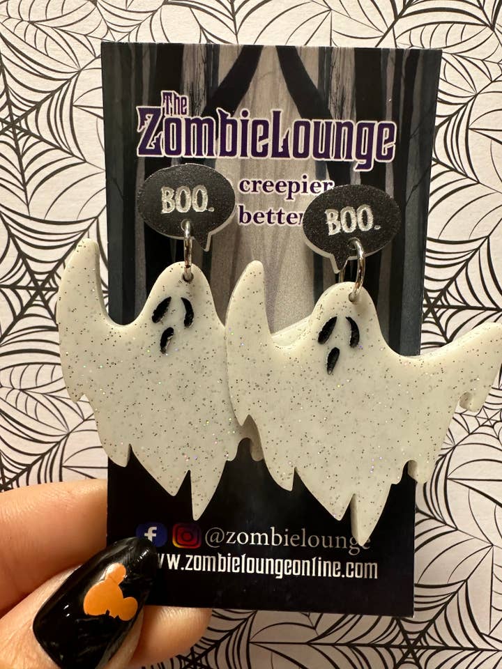 Glitter Boo Ghost Earrings for wholesale by Zombie Lounge Bootique