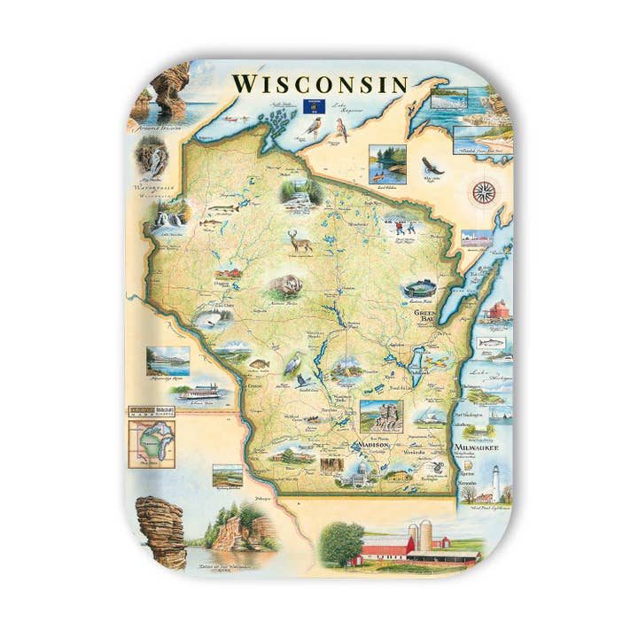 Wisconsin Map Wood Serving Trays for wholesale by XPLORER MAPS