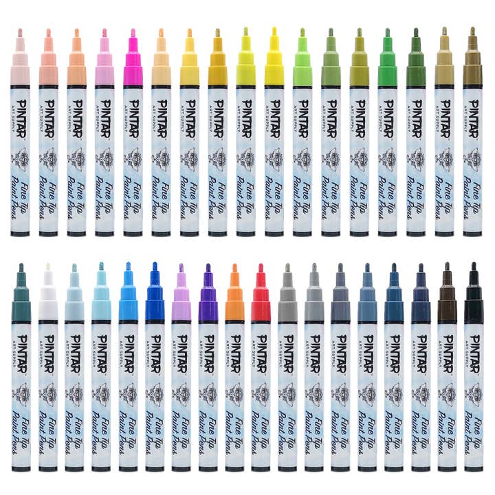 Pintar Art Supply - Wholesale Marker - PINTAR Premium Acrylic Paint Pens - 1mm Fine Tip Pens For Rock Painting, Ceramic Glass, Wood, Paper, Fabric & Porcelain, Water Resistant Paint Set, Surface Pen, Craft Supplies, DIY Project (35 colours)