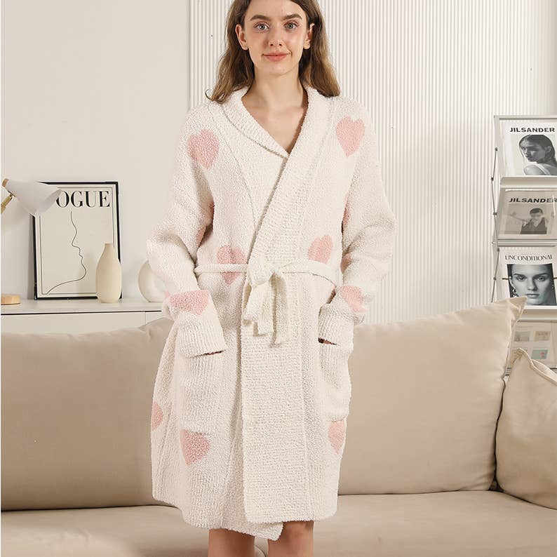 PINK Heart Pattern Soft Robe with Front Pockets  for wholesale on Faire3