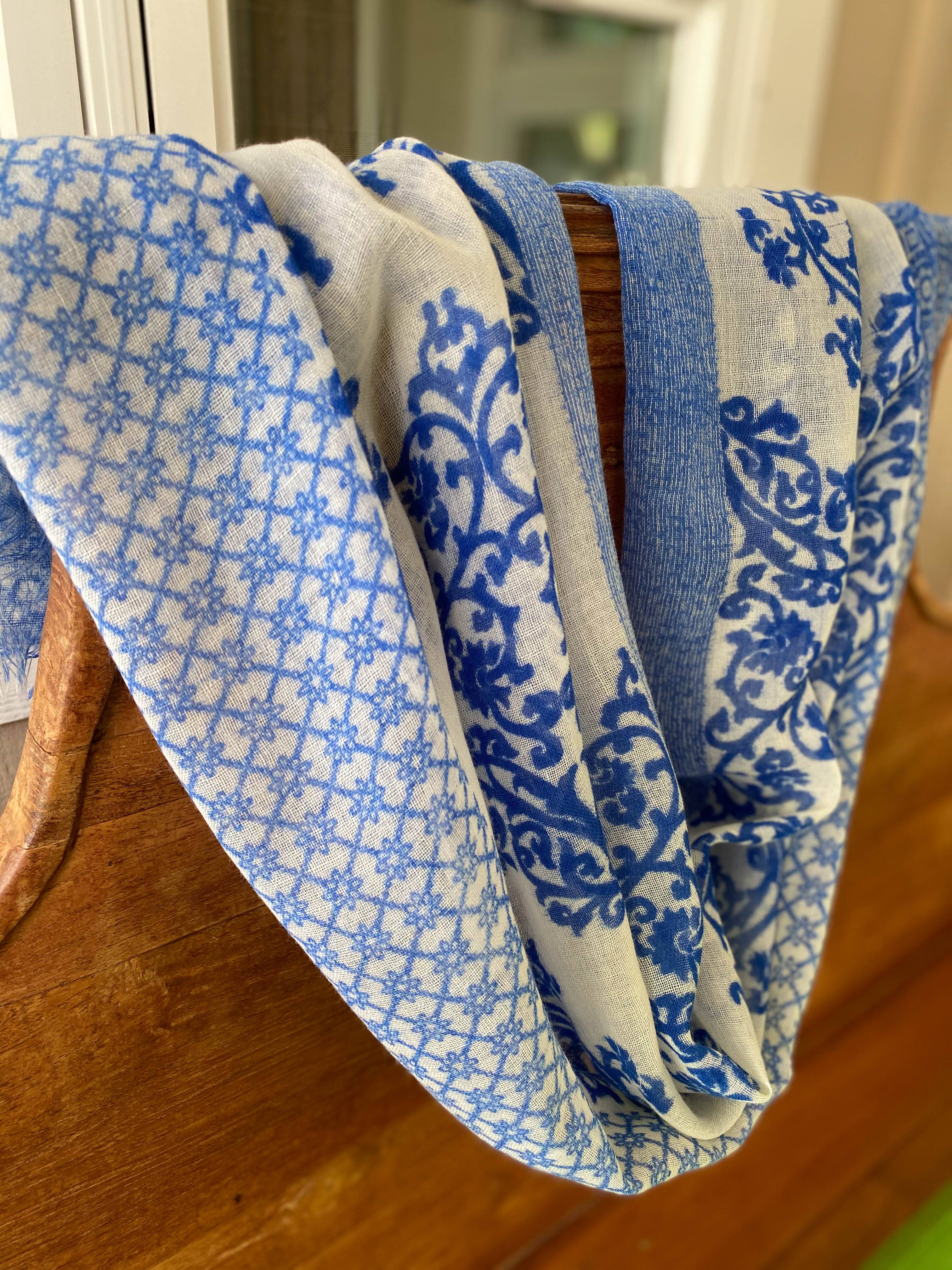 Indigo Handloom - Wholesale Scarf - Women's - Mixed Print Wool - Wheat3