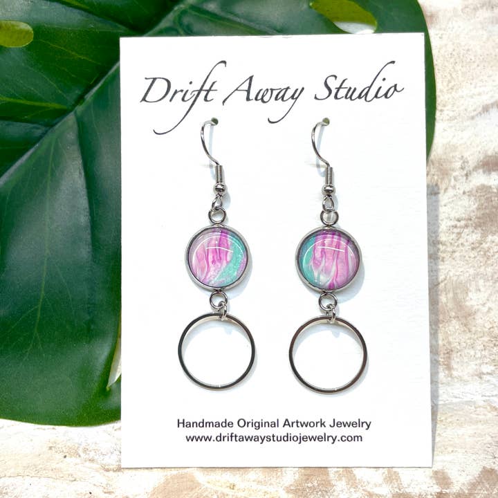 Original Artwork Circle Drop Earrings - Silver for wholesale by Drift Away Studio