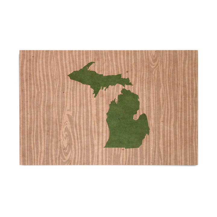 Michigan Woodgrain Map Kraft Postcard for wholesale by Peninsulas