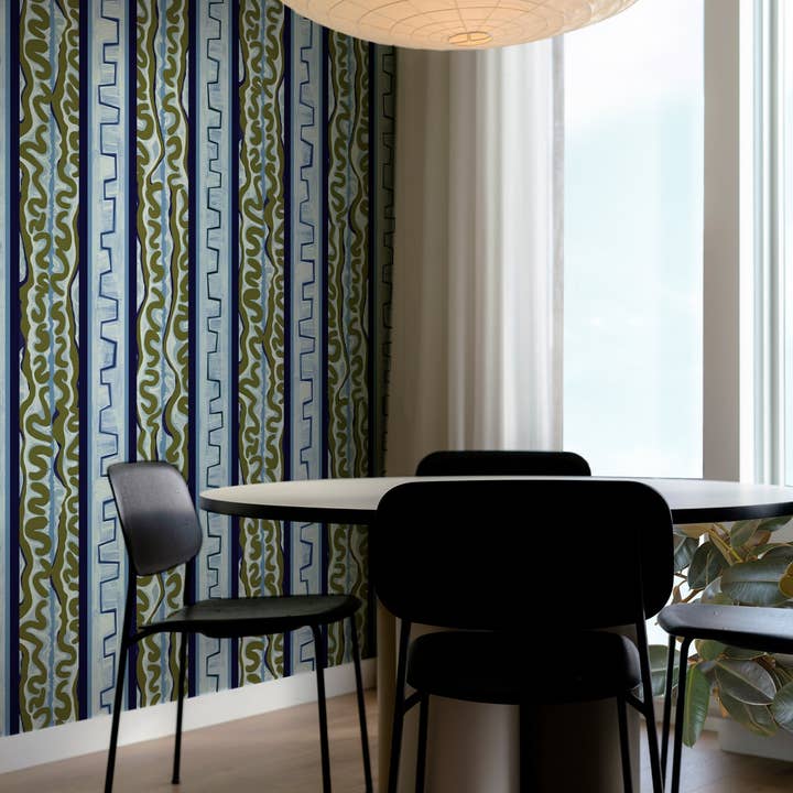 Backdrop - Wholesale Wallpaper - NIGHT AT THE OPERA - DEEP BLUE & OLIVE