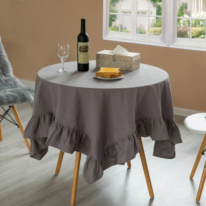 Quickway Imports - Wholesale Tablecloth - Deerlux 100% Pure Linen Washable Tablecloth with Ruffle Trim