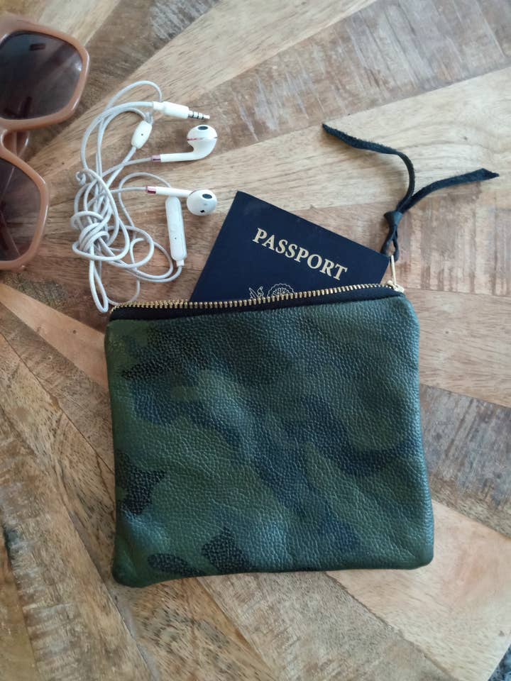 Camo Leather Passport and Travel Pouch for wholesale by NKHenry