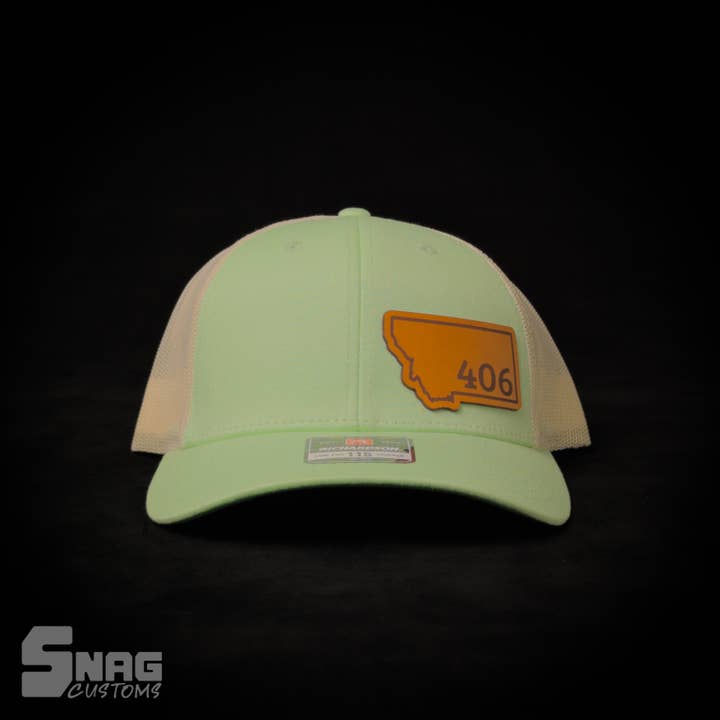 Snag Customs - Wholesale Trucker Hat - Unisex - Montana 406 State Outline Leather Patch Hat9