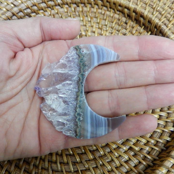 Rock Paradise - Wholesale Spiritual Stone/Crystal - Crystal Large Drilled Amethyst Half Moon 60mm Natural Druzy