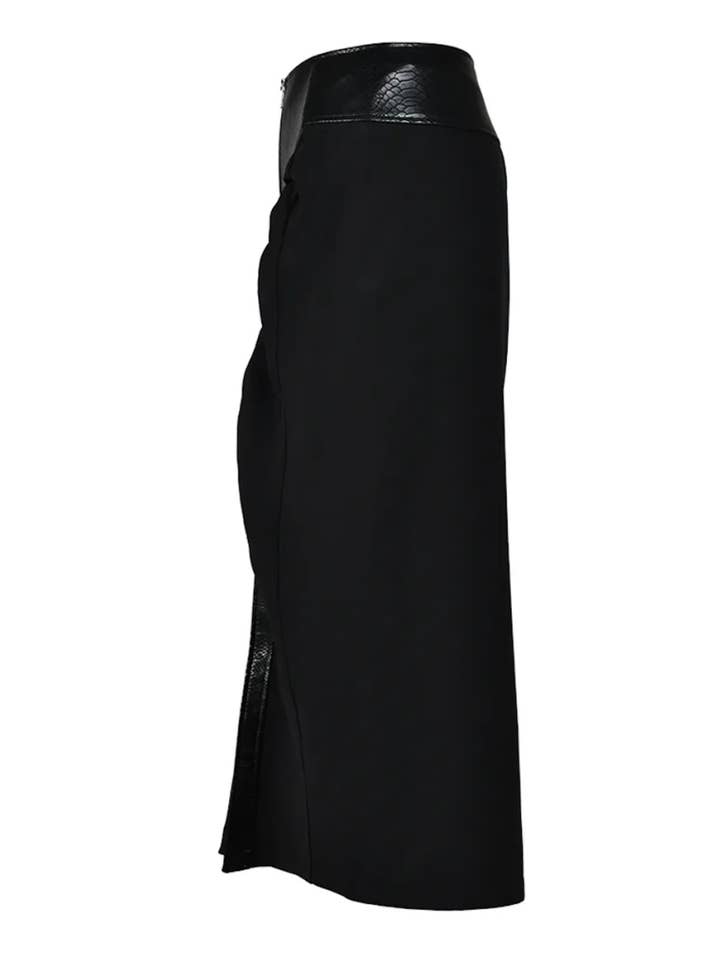 Luxe & Leather by Madonna & Co - Wholesale Skirt - Women's - Knit-PU Maxi Skirt1