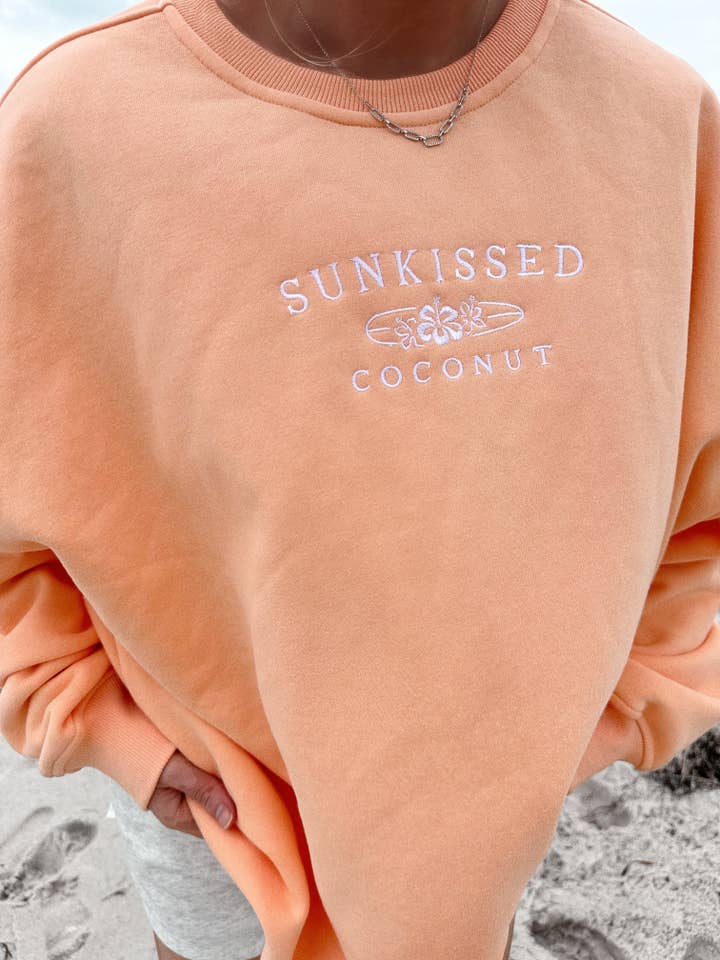 Sherbet Orange Sunkissedcoconut Embroider Sweatshirt for wholesale on Faire
