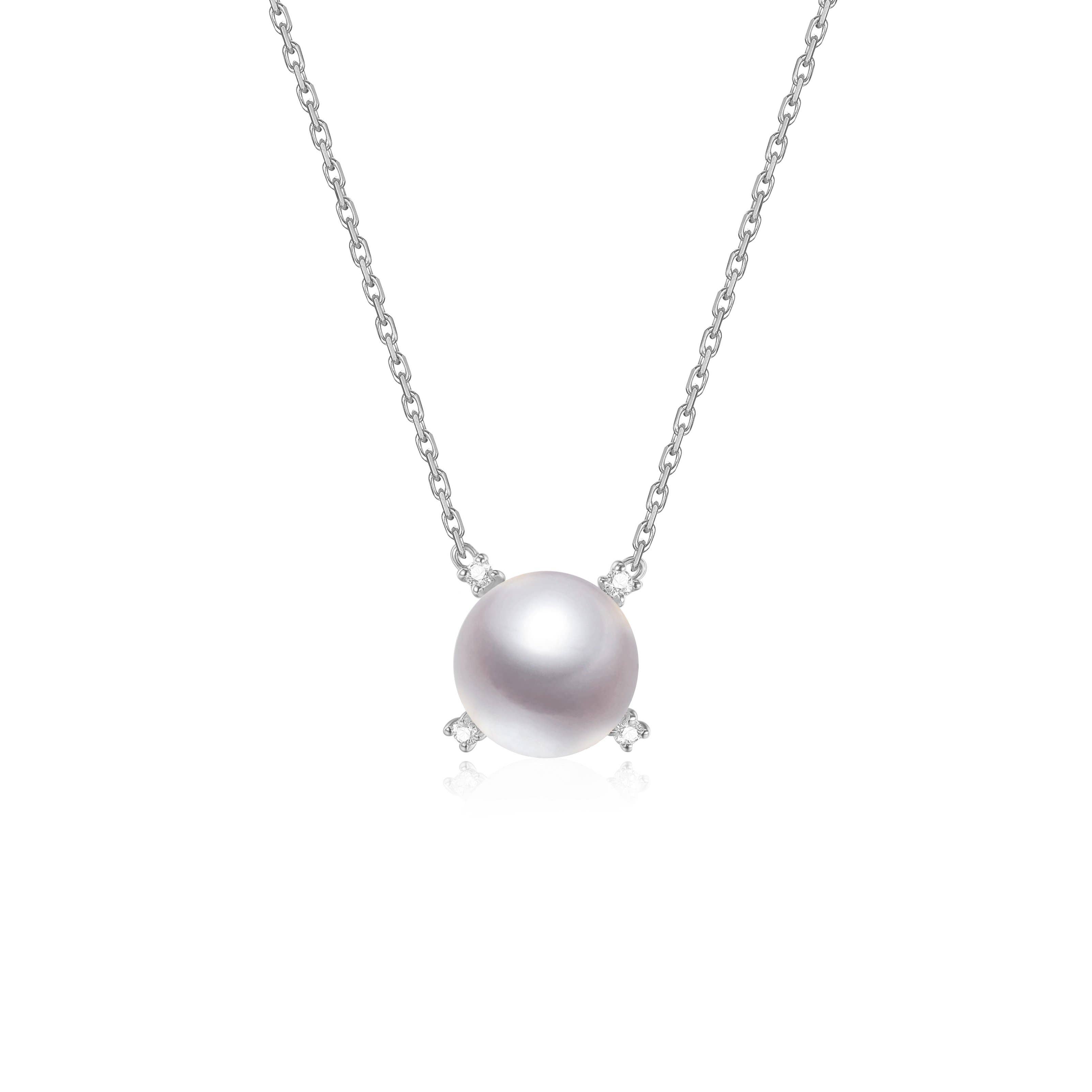 Timeless Pearl - Wholesale Pendant/Charm Necklace - G18k Quadrant Diamonds Pearl Necklace1
