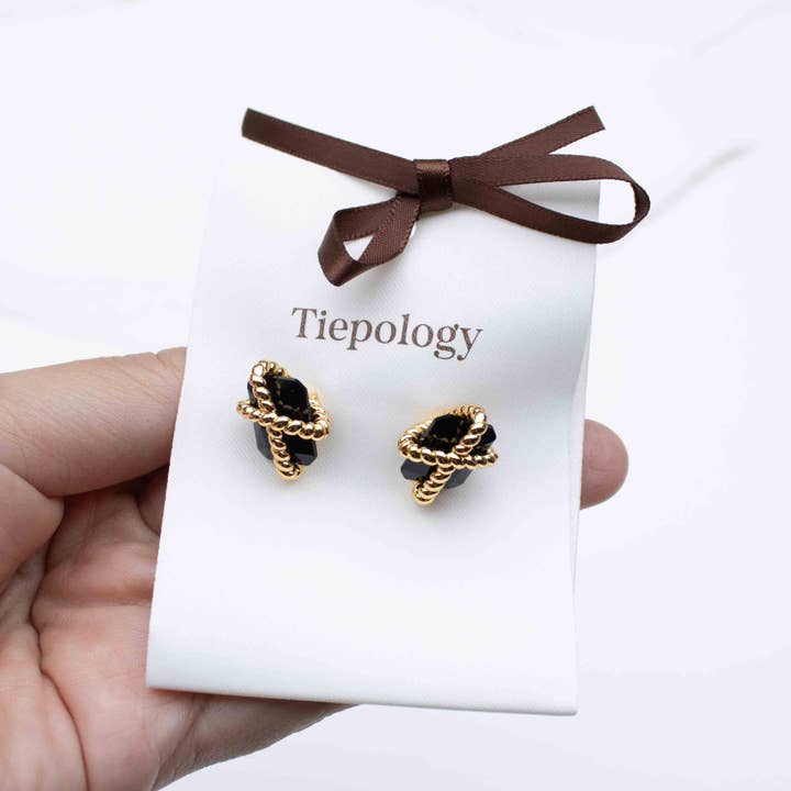 Tiepology - Wholesale Stud/Post Earrings - Elegant Twist Gold & Black Stud Earrings 1